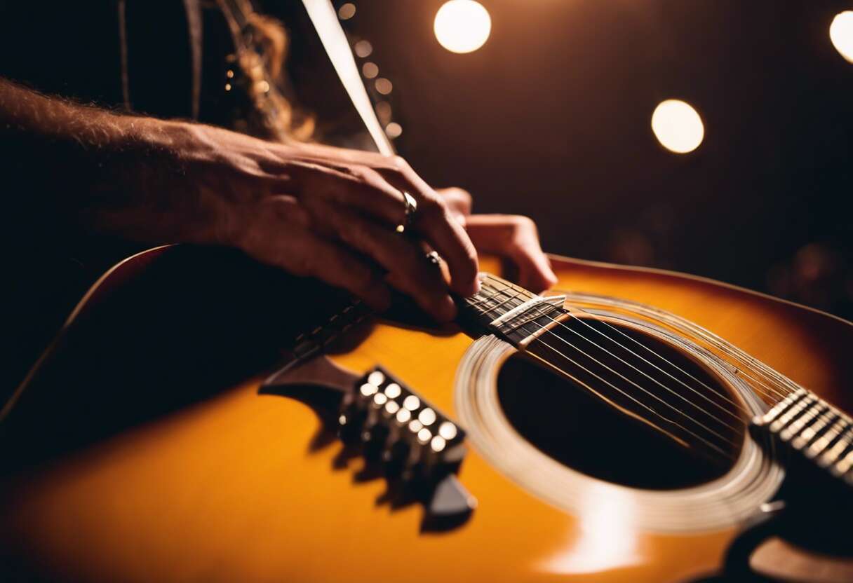 Composition musicale et jeux sur une guitare 12 cordes : techniques et accessoires