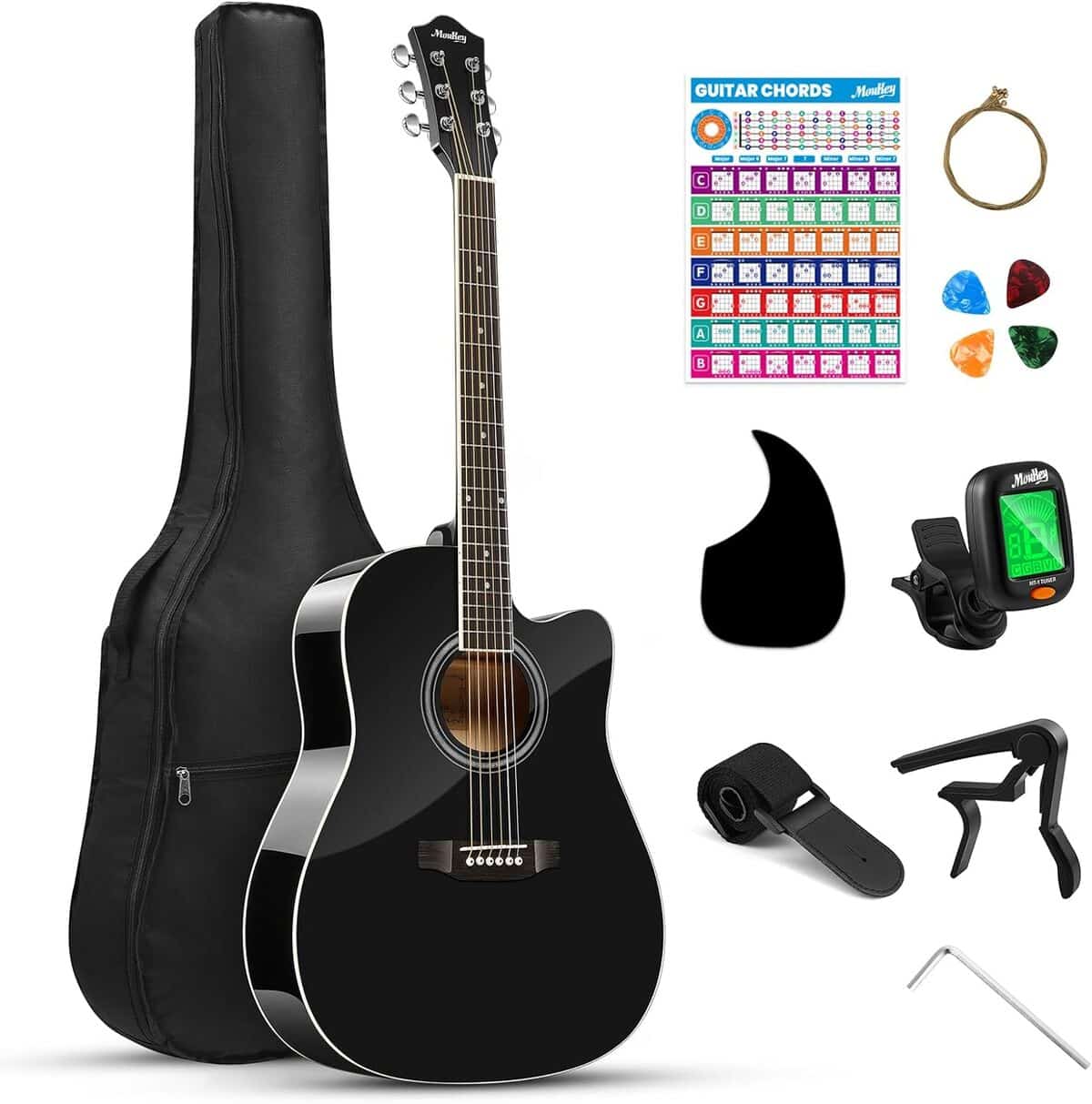 Avis : moukey Acoustic Guitar 4/4 – L'essentiel pour débuter en musique