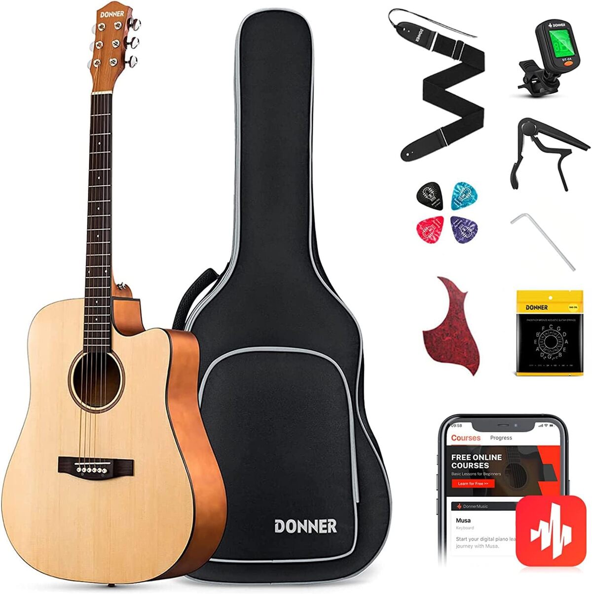 Test : guitare acoustique Donner 4/4 kit débutant 41 pouces