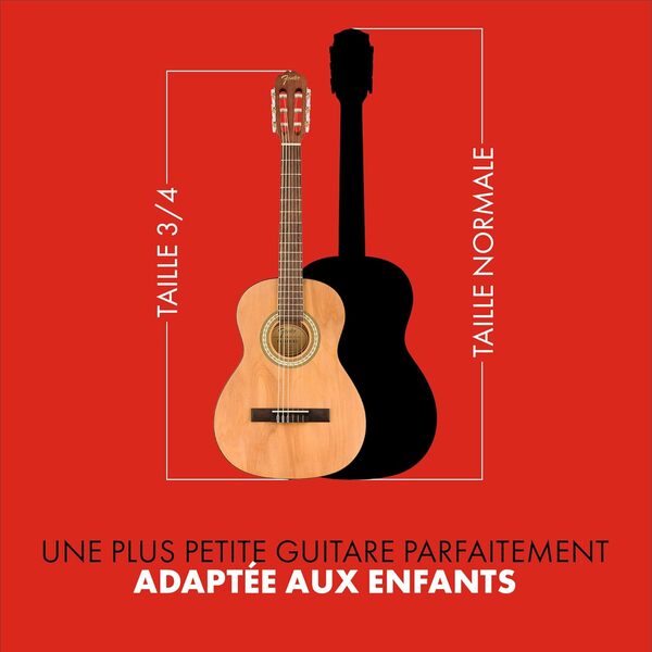 Fender FA-25N Guitare Acoustique Nylon 3/4, Guitare pour Débutants, Garantie 2 Ans, Idéale pour Enfants Débutants, Facile à Manipuler, Couleur Naturelle