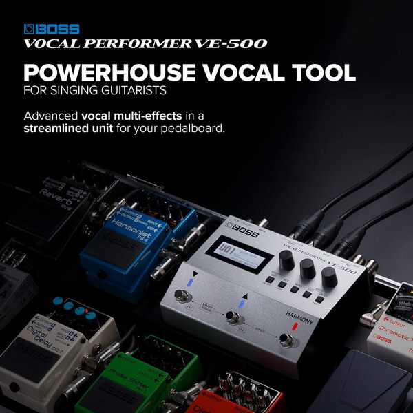 Vocal Performer VE-500 BOSS | Multi-effet évolué pour guitaristes chanteurs | De puissants outils pour votre pedalboard | Harmonisation automatique et correction de hauteur de note | Entrée guitare
