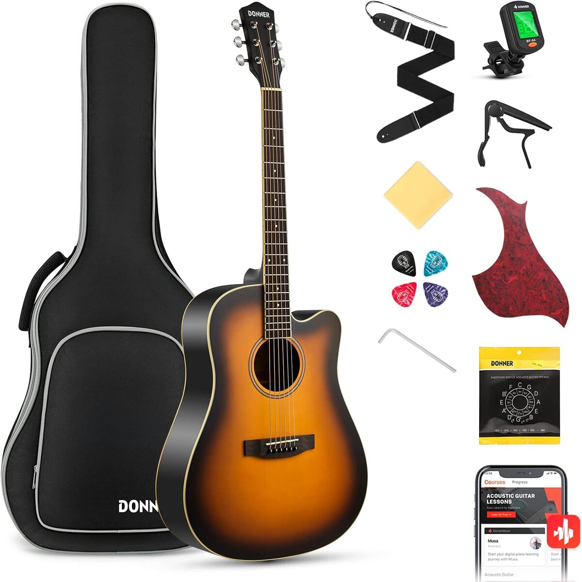 Test : guitare acoustique Donner 4/4 cutaway sunburst