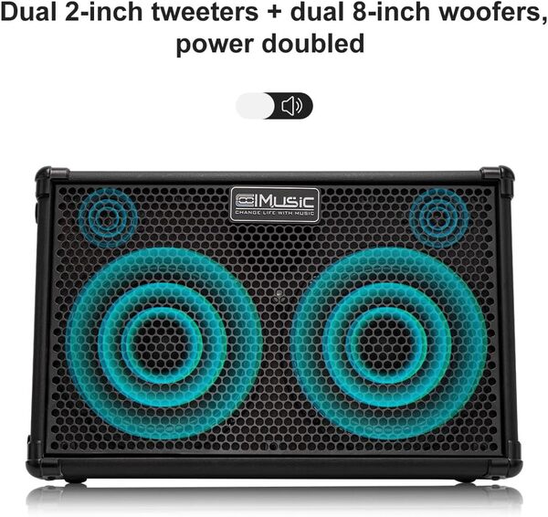 Coolmusic BP60D 60W* 2 Amplificateur de Guitare Acoustique à Piles Haut-Parleur Bluetooth Portable avec Effet Reverb Chorus Delay 7 entrées