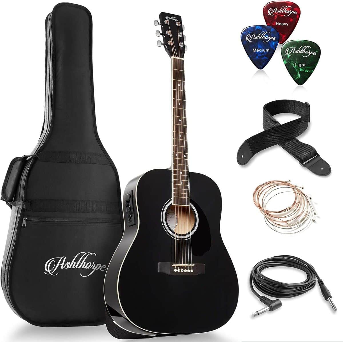 Test de la guitare Ashthorpe Dreadnought noire : acoustique et électrique