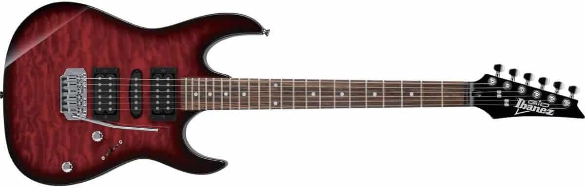Test de la guitare électrique Ibanez GRX70QA-TRB rouge
