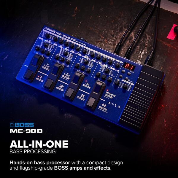 BOSS ME-90B Bass Multi-Effects | Processeur de basses tout-en-un | 10 modèles d'amplis AIRD intégrés | 61 effets de la bibliothèque d'effets de basse BOSS | 8 pédales multifonctions et pédale