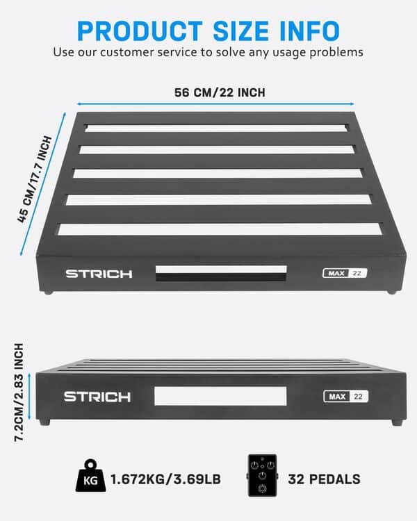 STRICH Pédalier de guitare extra large en aluminium de qualité aéronautique 1,7 kg Pédalier léger 55,9 x 45,7 cm avec sac de transport, max 22 (angulé)