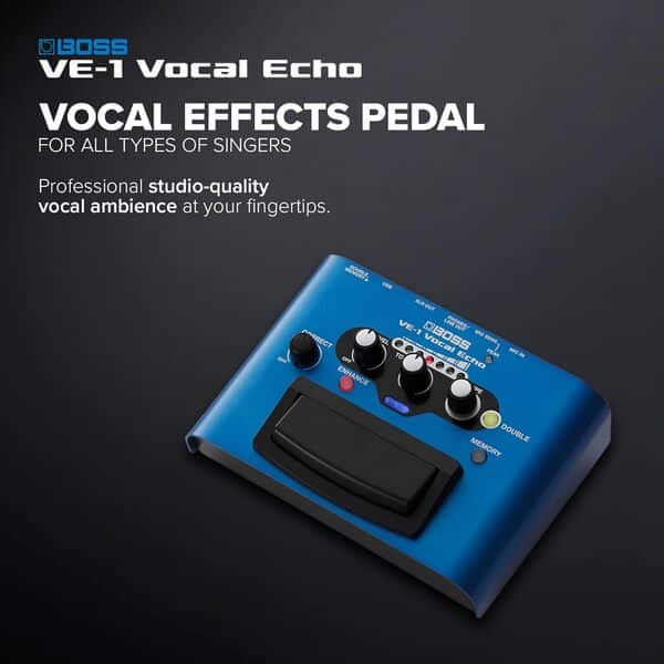 Vocal Echo VE-1 BOSS pour chanteurs | Contrôlez le son de votre voix en temps réel | Ajoutez à votre voix des ambiances naturelles ou de profondes reverbs | Sept types d'effets réglables