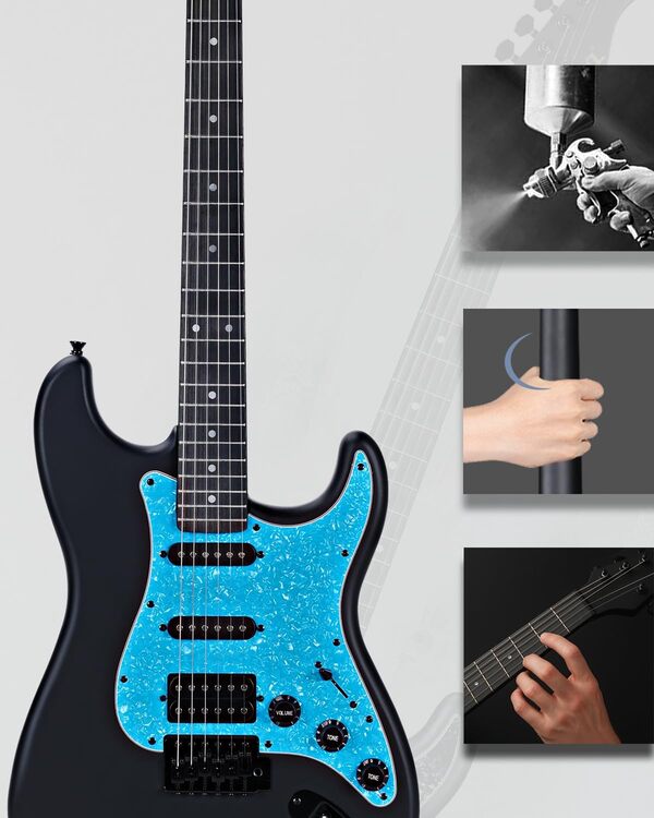 Winzz Guitare Électrique Adulte 4/4 Taille Pleine, Micro HSS, Guitare Électrique ST Kit pour Débutants, Enfants 12+ Ans Starter Pack avec 12 Accessoires (39