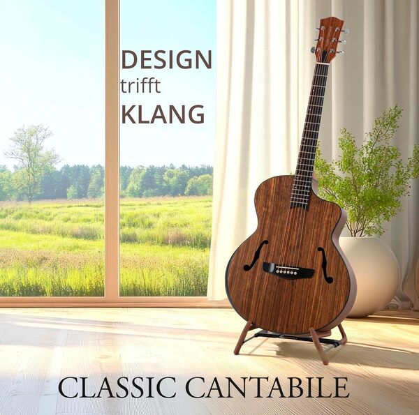 Classic Cantabile SHG-2WN LaBelle Western guitar with side soundhole and armrest - walnut top, back & sides - blackwood fingerboard/okoumé neck - vintage-style acoustic guitar.