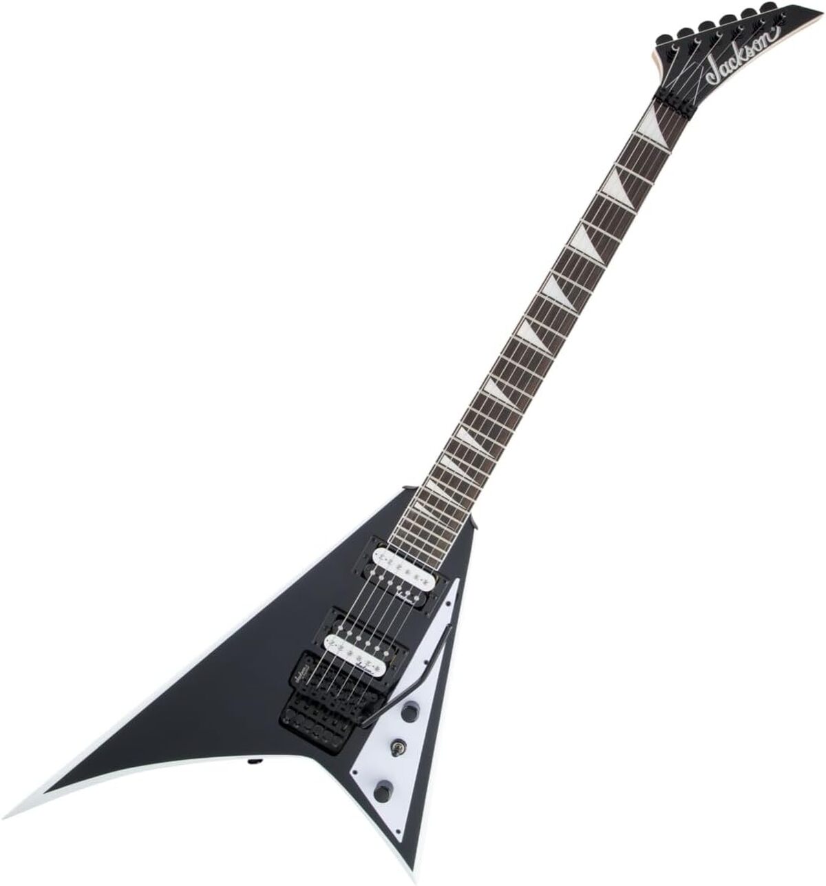 Test de la guitare électrique Jackson JS32 Rhoads noir et blanc