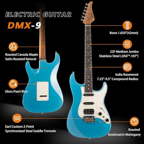 Découvrez la guitare électrique EART DMX-9 : performance, polyvalence et puissance réunies dans ce modèle unique pour tous les styles de jeu.