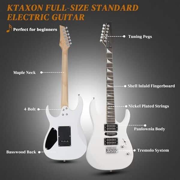 Découvrez notre test complet de la guitare électrique ktaxon 99, 1 cm avec ampli de 20 W, modèle 170 blanc. Performance, design et avis d'utilisateur à retrouver ici.