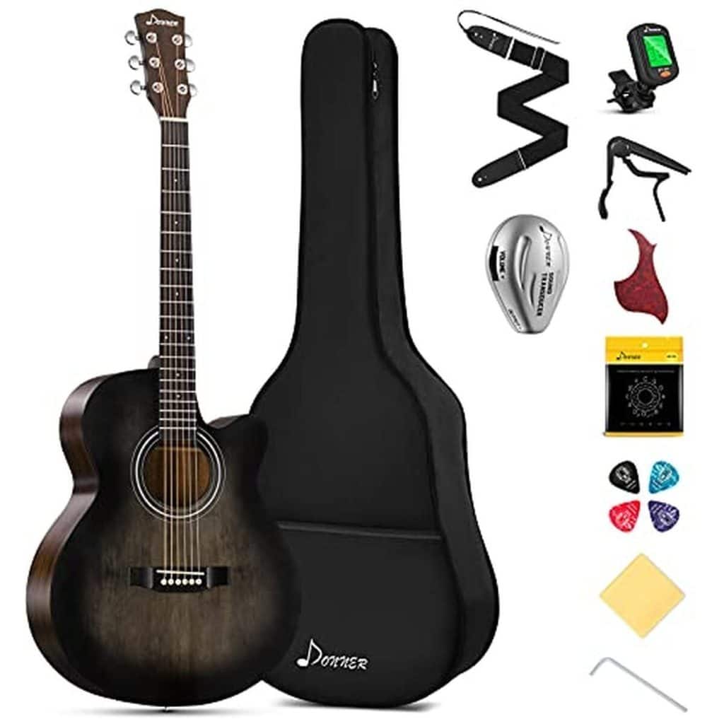 Test de la Donner guitare acoustique folk 4/4 avec pickup et accessoires
