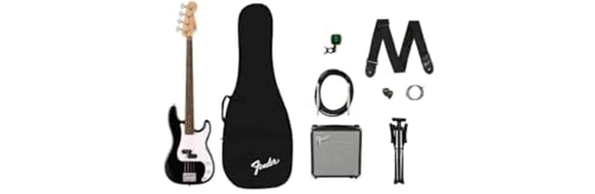 Test de la squier by fender debut : basse de précision avec rumble 15 amp et accessoires