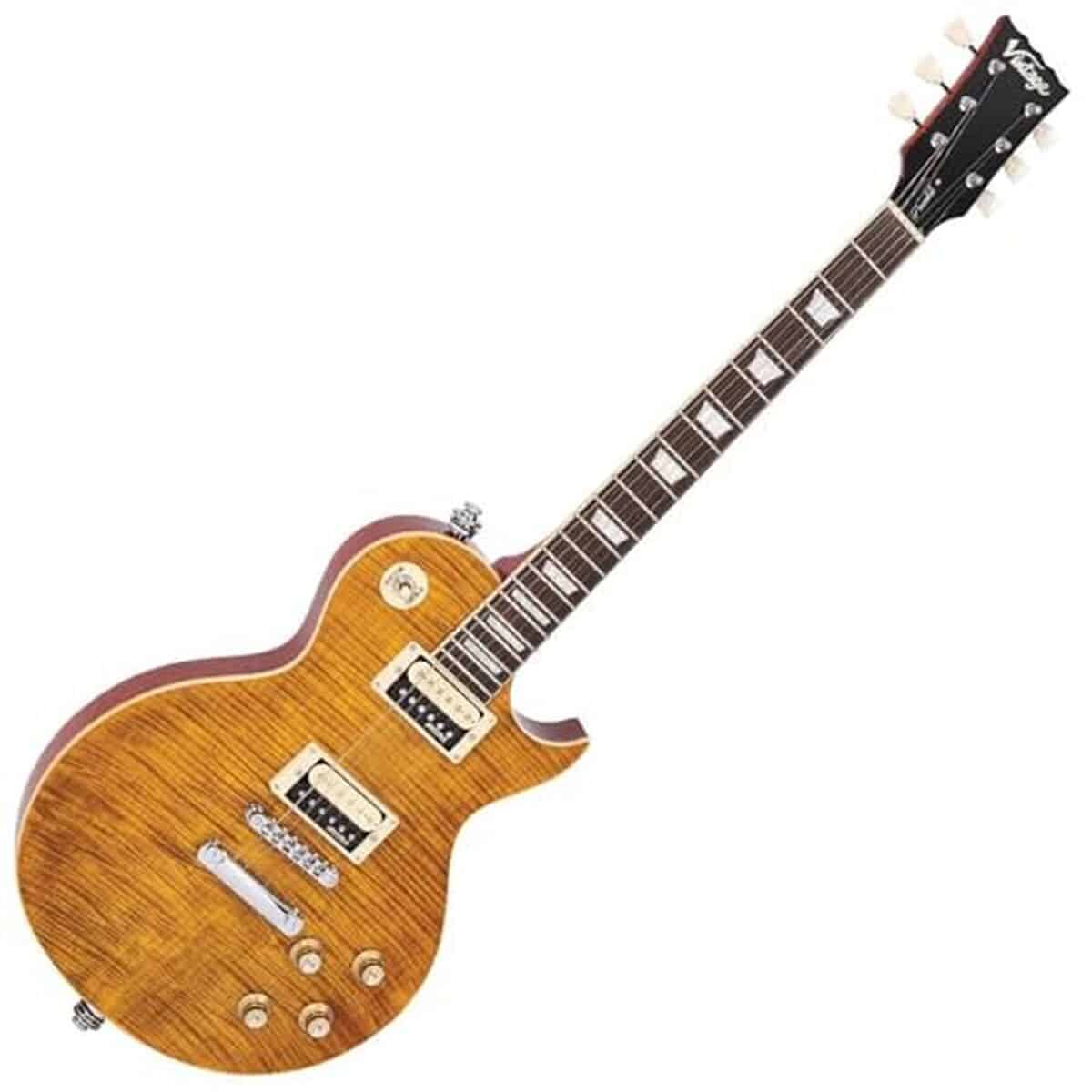 Test de la guitare Vintage V100AFD ambre flammé