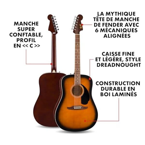 Découvrez notre test détaillé de la Fender California Debut Redondo, guitare acoustique dreadnought au meilleur rapport qualité-prix. Spécifications, son et performances analysés. 